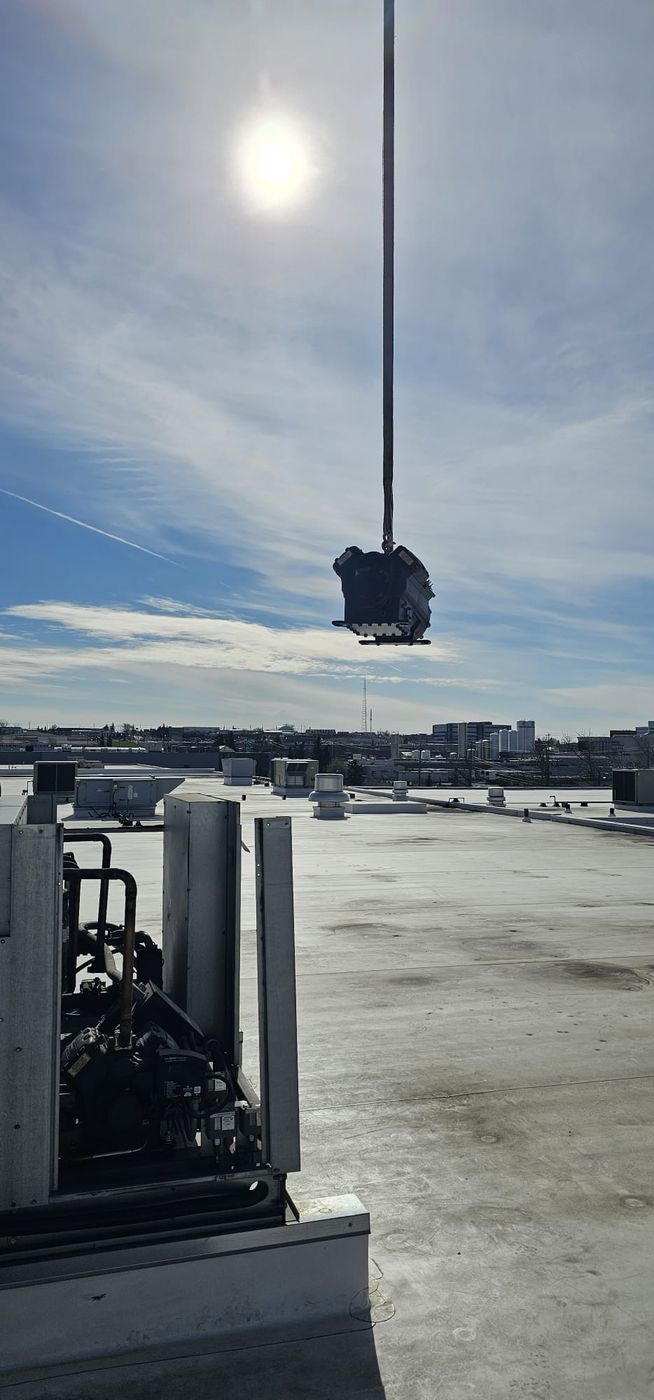 Setting a unit by crane